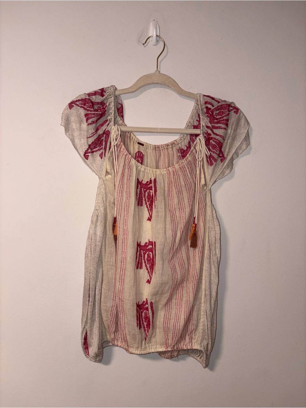 Free People Yukka Linen Embroidered Blouse Large